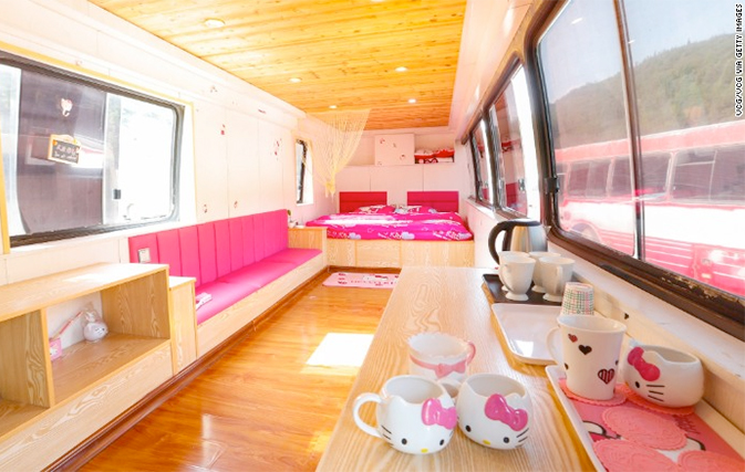 China park transforms old buses into Hello Kitty hotels