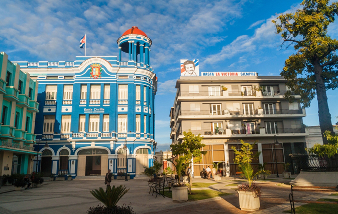 Buildings on the Plaze de los Trabajadores square in the center of Camaguey