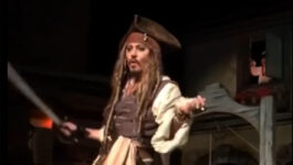 Why is all the rum gone? Johnny Depp appears as Jack Sparrow on Disneyland ride