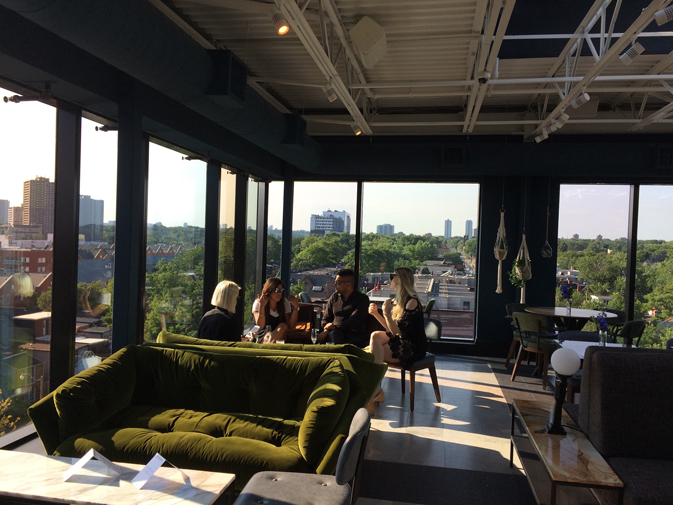 Stylish seating in the rooftop lounge