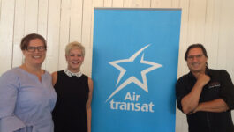 Transat's Nicole Bursey and Denise Heffron with Chef Daniel Vezina