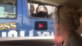 Tourists get the surprise of their lives when they roll up next to this celebrity on her way to the Oscars