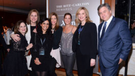 Sarah McLachlan with Don Cleary, President of Marriott Hotels, Canada (far right) and Jennifer Bryl, Director, Loyalty Marketing & CRM, Canada for Marriott International (second from right) with attendees at last night's event